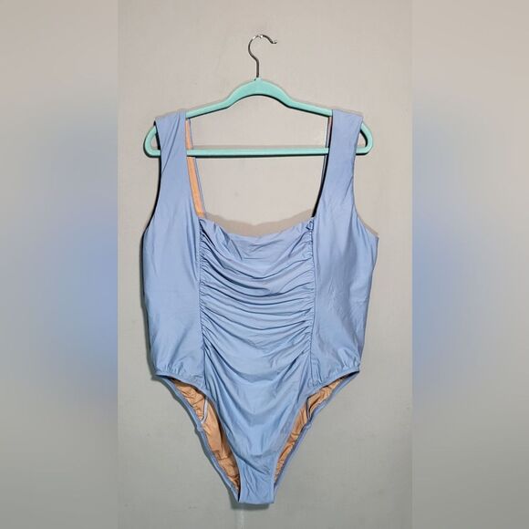 NWT J.CREW One Piece Bathing Suit | Size 22 | Blue Mist | Ruching Detail - Picture 2 of 10